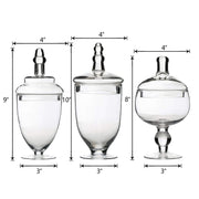 3 pcs 9" 10" 11" tall Glass Apothecary Jars Containers with Lids - Clear GLAS_JAR07_CLR
