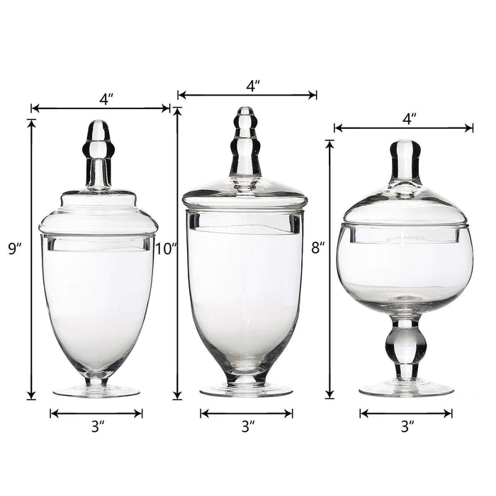 3 pcs 9" 10" 11" tall Glass Apothecary Jars Containers with Lids - Clear GLAS_JAR07_CLR