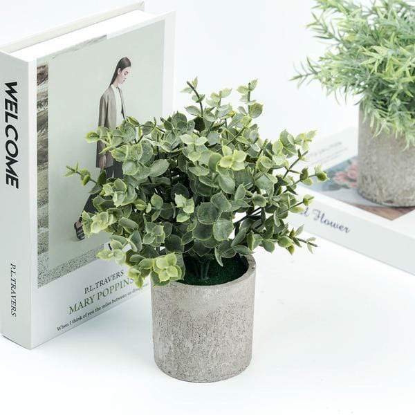 3 pcs 9" tall Assorted Mini Potted Artificial Plants - Frosted Green and Gray ARTI_GRN_PT001_ASST