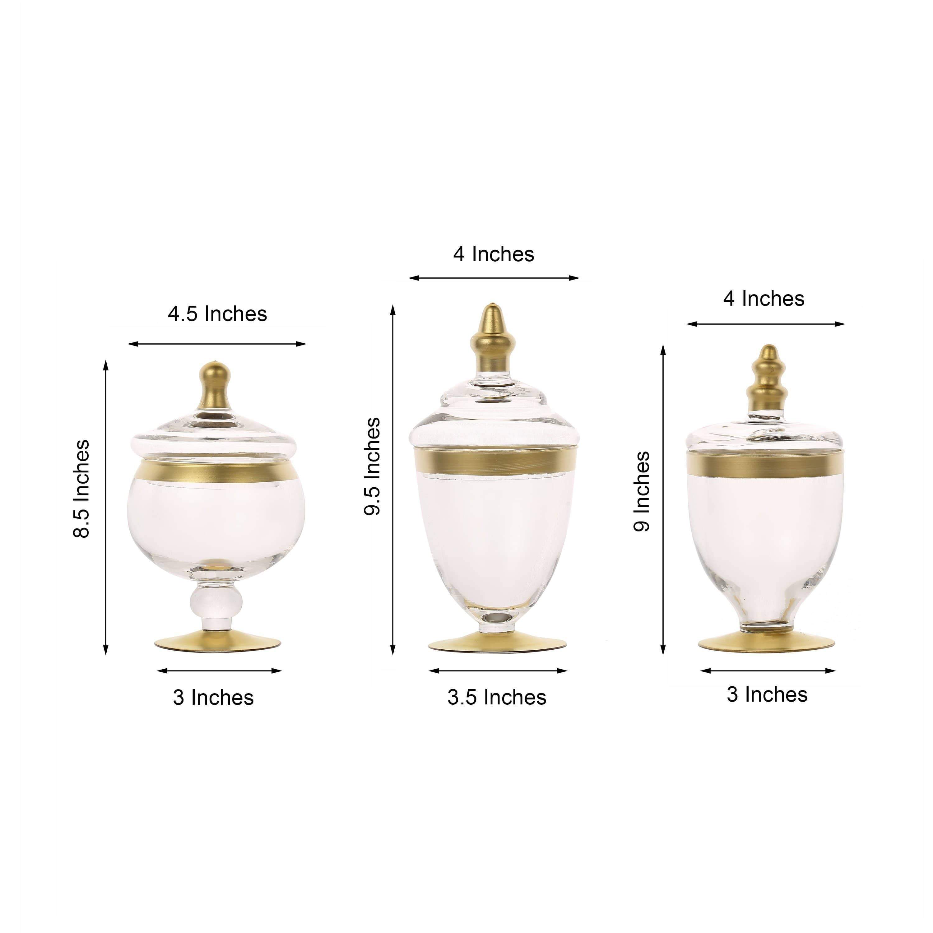 3 pcs Glass Apothecary Jars Containers with Lids - Clear with Gold Trim GLAS_JAR07_GOLD