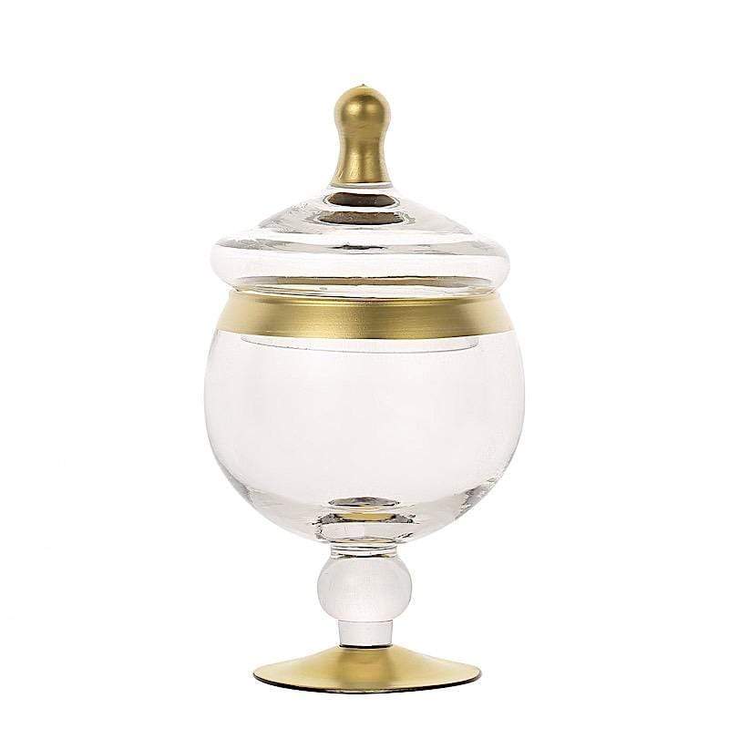 3 pcs Glass Apothecary Jars Containers with Lids - Clear with Gold Trim GLAS_JAR07_GOLD