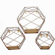 3 pcs Hexagon Metal with Wood Geometric Floating Shelves - Gold WOD_HOPSHLF_HEX2_GOLD