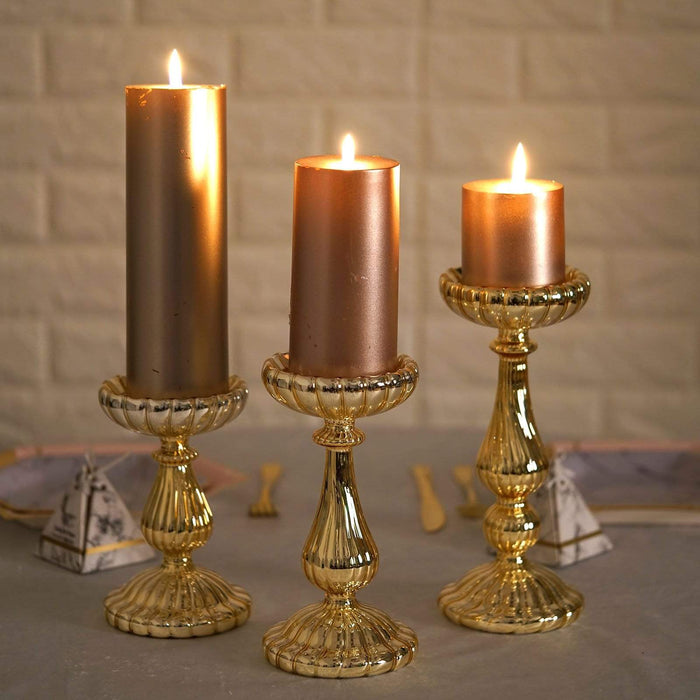 3 pcs Mercury Glass Pillar Candle Holders Wedding Centerpieces