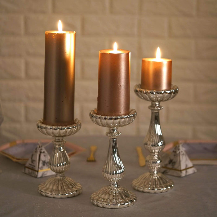 3 pcs Mercury Glass Pillar Candle Holders Wedding Centerpieces - Gold