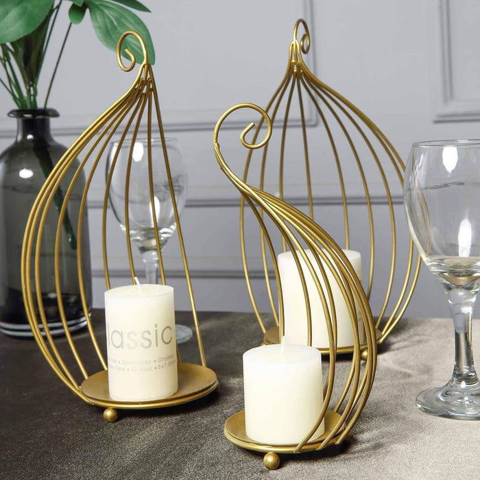 3 pcs Metal Candle Holders Half Lanterns Wedding Centerpieces - Gold IRON_BASK01_GOLD