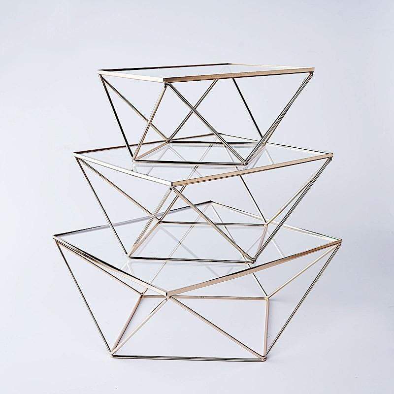 3 pcs Metal with Glass Geometric Cake Stands