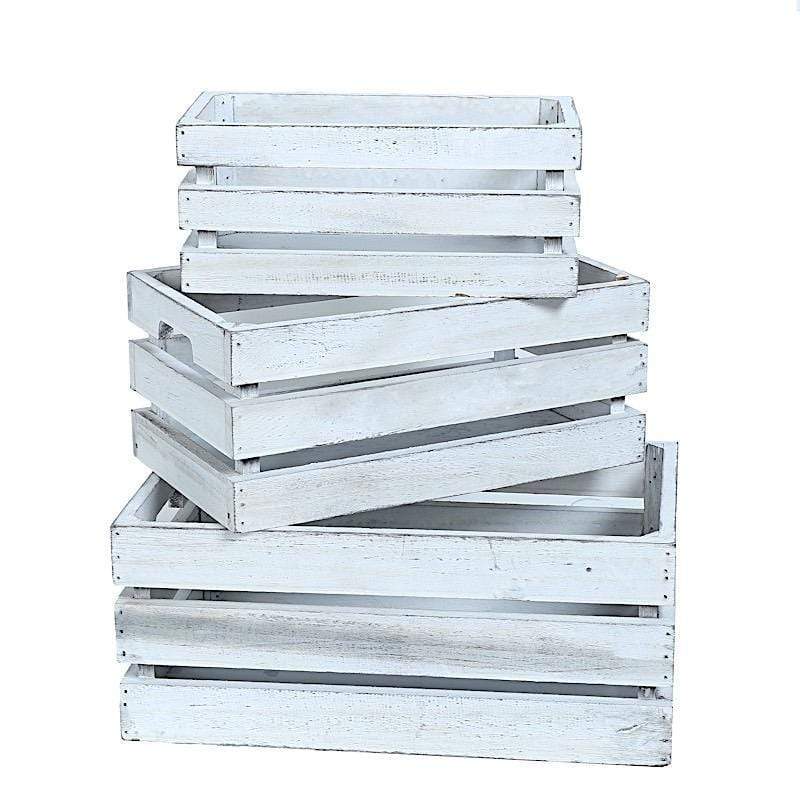 3 pcs Natural Wooden Crate Boxes Planter Holders - White WOD_PLNT03_SET_WHT
