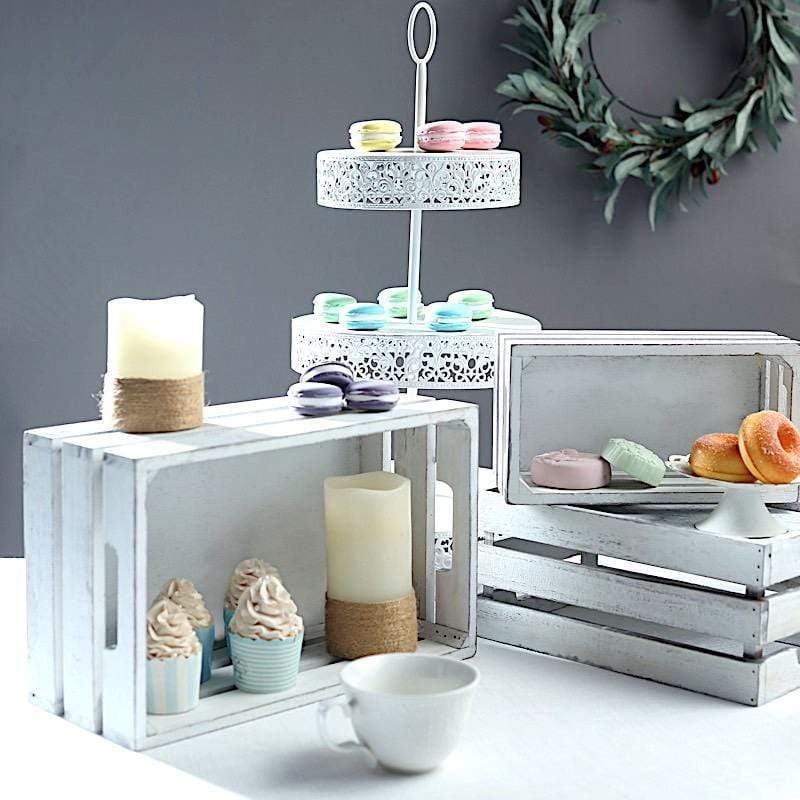 3 pcs Natural Wooden Crate Boxes Planter Holders - White WOD_PLNT03_SET_WHT