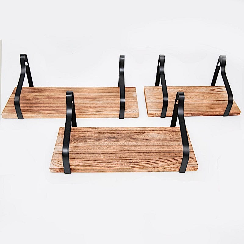 3 pcs Rectangular Metal with Wood Floating Shelves - Natural WOD_HOPSHLF_FLO01_DKBN