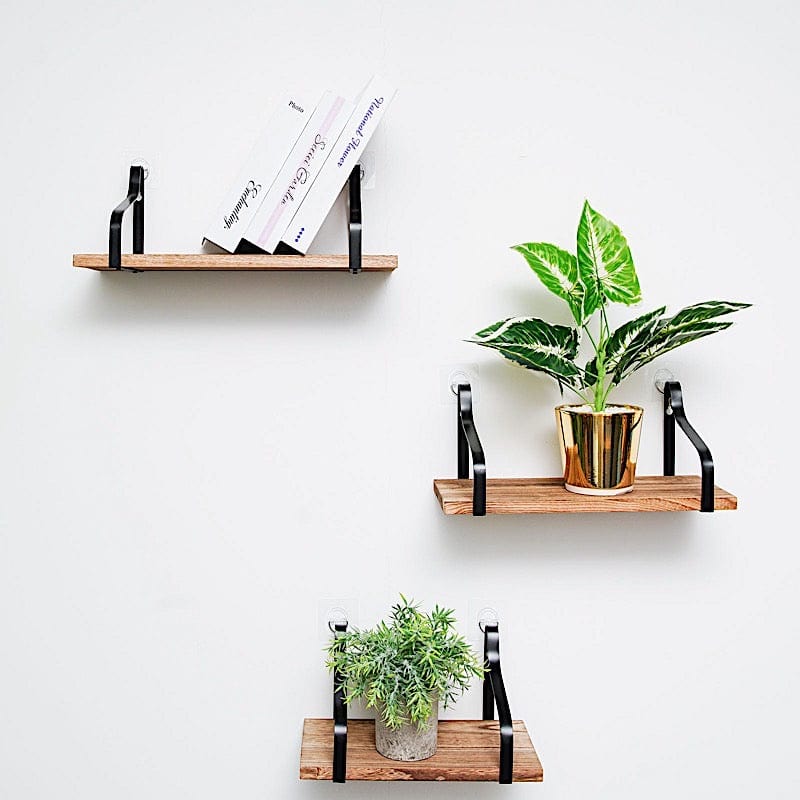 3 pcs Rectangular Metal with Wood Floating Shelves - Natural WOD_HOPSHLF_FLO01_DKBN