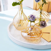 3 pcs Round Ribbed Glass Flower Vases Centerpieces - Gold VASE_RND_001_SET_GOLD