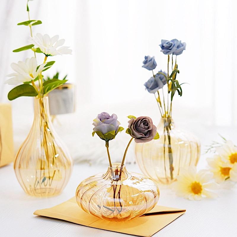 3 pcs Round Ribbed Glass Flower Vases Centerpieces - Gold VASE_RND_001_SET_GOLD
