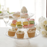 3 Plastic Stackable Dessert Pedestals Pressed Design Cupcake Display Stands Set - Clear CAKE_PLST_R009_SET_CLR