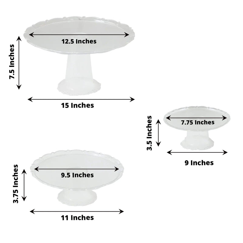 3 Plastic Stackable Dessert Pedestals Round Cupcake Display Stands Set - Clear CAKE_PLST_R006_SET_CLR