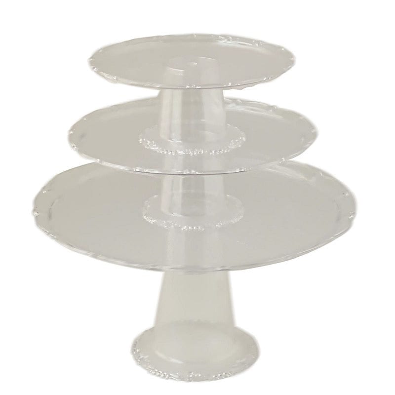 3 Plastic Stackable Dessert Pedestals Round Cupcake Display Stands Set - Clear CAKE_PLST_R006_SET_CLR