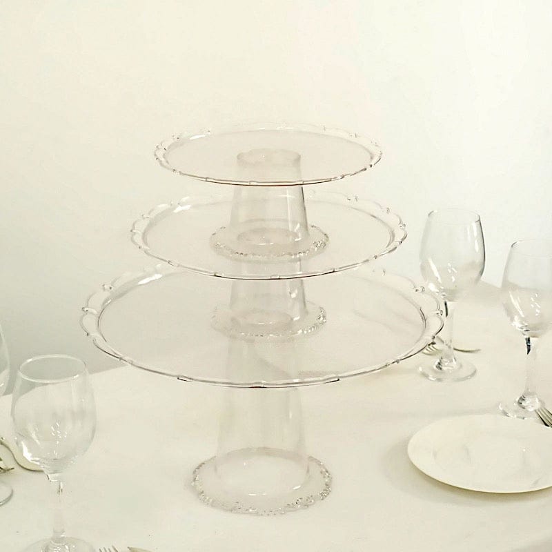 3 Plastic Stackable Dessert Pedestals Round Cupcake Display Stands Set - Clear CAKE_PLST_R006_SET_CLR