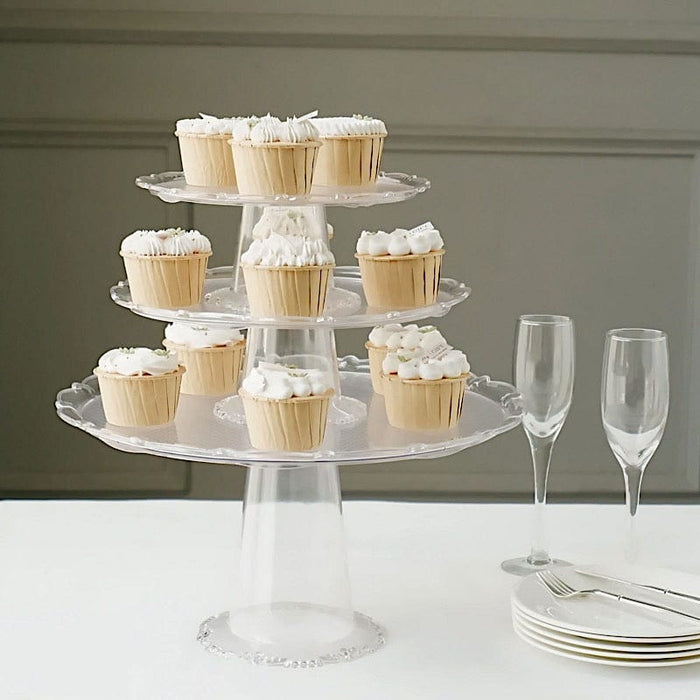 3 Plastic Stackable Dessert Pedestals Round Cupcake Display Stands Set - Clear CAKE_PLST_R006_SET_CLR