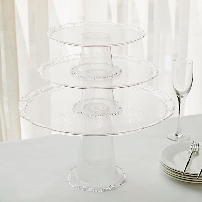 3 Plastic Stackable Dessert Pedestals Round Cupcake Display Stands Set - Clear CAKE_PLST_R006_SET_CLR