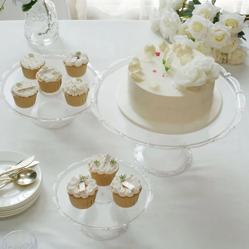 3 Plastic Stackable Dessert Pedestals Round Cupcake Display Stands Set - Clear CAKE_PLST_R006_SET_CLR