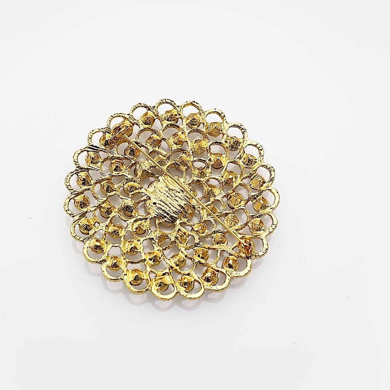 3" Rhinestone Metal Flower Buckle Chair Decorations SASH_PIN_016_GOLD