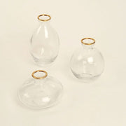 3 Small Glass Flower Vases Centerpieces with Metallic Gold Rim - Clear VASE_RND_006_SET_CLGD
