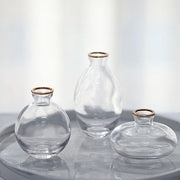 3 Small Glass Flower Vases Centerpieces with Metallic Gold Rim - Clear VASE_RND_006_SET_CLGD