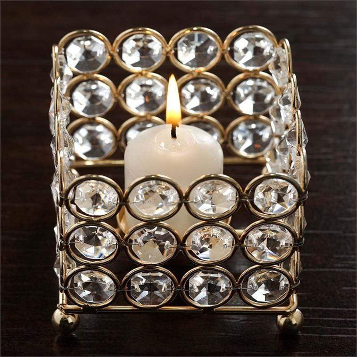 3" tall Crystal Beaded Square Votive Tealight Candle Holder CHDLR_CAND_004_GOLD