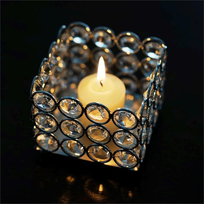 3" tall Crystal Beaded Square Votive Tealight Candle Holder CHDLR_CAND_004_SILV