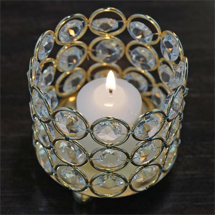 3" tall Crystal Beaded Votive Tealight Candle Holder CHDLR_CAND_003_GOLD