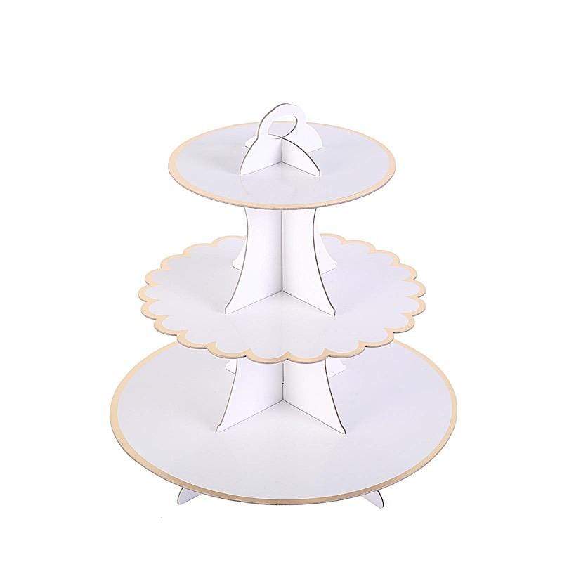 3 Tier 13" tall Cardboard Cupcake Stand Dessert Holder Set CAKE_CARB003_WHT