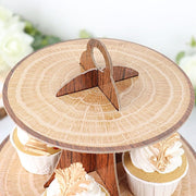 3 Tier 14" Cardboard Cupcake Stand Wooden Print Dessert Display Tower - Natural CAKE_CARB004_WOD