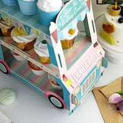 3 Tier 16" tall Cardboard Ice Cream Truck Cupcake Stand Dessert Holder - Blue and Pink CAKE_CARB007_VAN