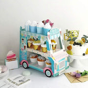 3 Tier 16" tall Cardboard Ice Cream Truck Cupcake Stand Dessert Holder - Blue and Pink CAKE_CARB007_VAN