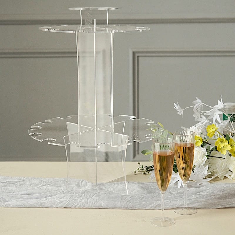 3-Tier 21" Round Acrylic Champagne Glasses Holder Flutes Display Stand - Clear DISP_STND_ACRY03_3_CLR