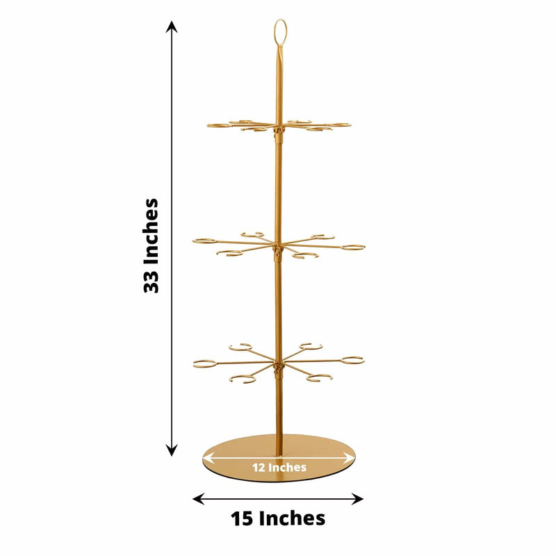 3-Tier 33" Metal Wine Glass Holder Tree Champagne Flutes Display Stand - Gold DISP_STND_MET01_3_GOLD
