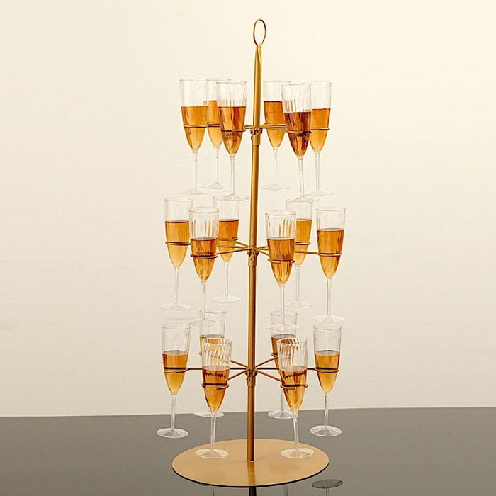3-Tier 33" Metal Wine Glass Holder Tree Champagne Flutes Display Stand - Gold DISP_STND_MET01_3_GOLD