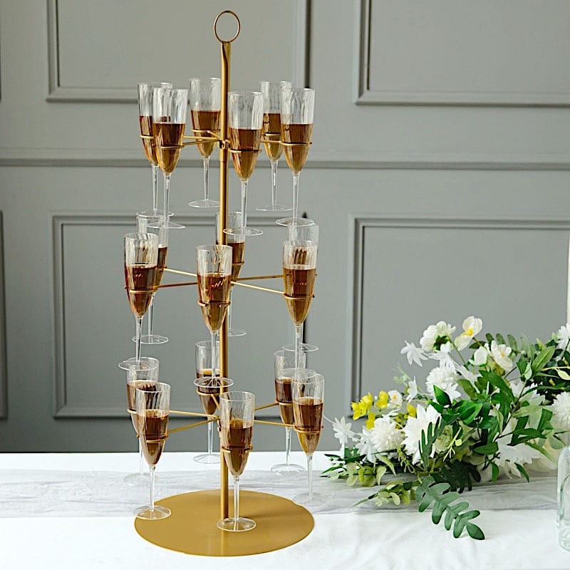 3-Tier 33" Metal Wine Glass Holder Tree Champagne Flutes Display Stand - Gold DISP_STND_MET01_3_GOLD