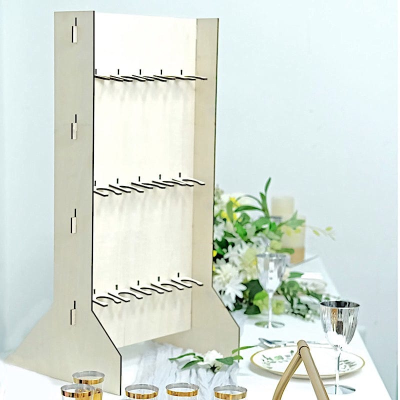3-Tier Rectangular Wooden Champagne Glass Holder Stand - White DISP_STND_WOD01_3_NAT