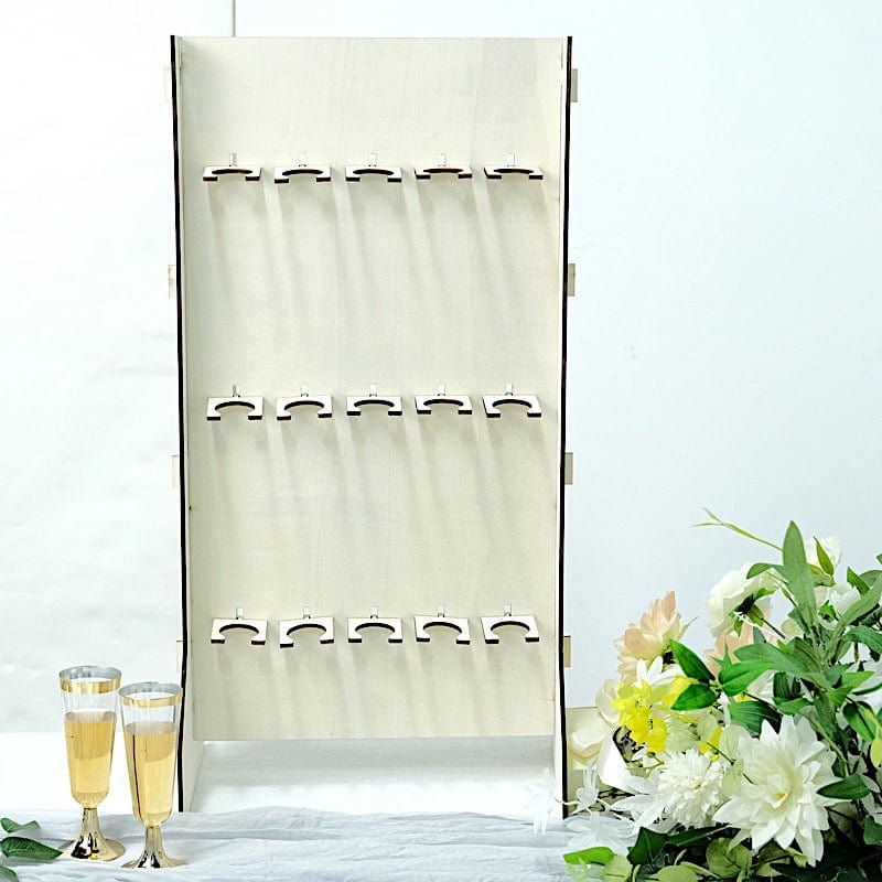 3-Tier Rectangular Wooden Champagne Glass Holder Stand - White DISP_STND_WOD01_3_NAT