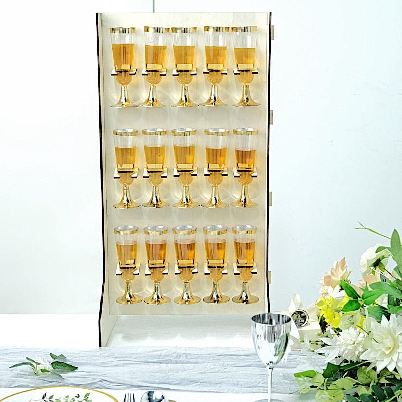 3-Tier Rectangular Wooden Champagne Glass Holder Stand - White DISP_STND_WOD01_3_NAT