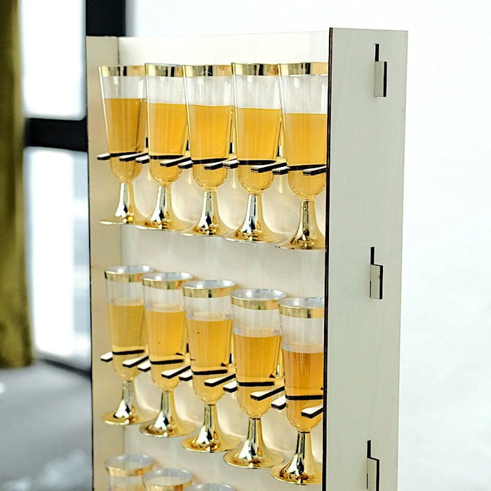 3-Tier Rectangular Wooden Champagne Glass Holder Stand - White DISP_STND_WOD01_3_NAT