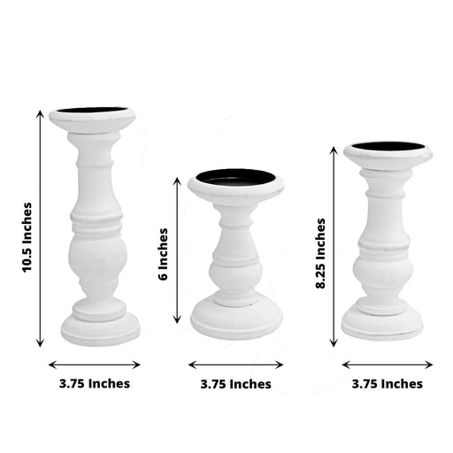 3 Wooden Pillar Candle Holders Table Centerpieces Set - White WOD_CAND_015_SET_WHT