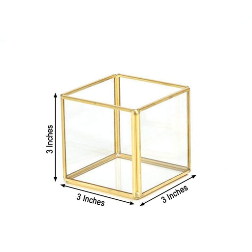 3" x 3" Glass with Metal Frame Tealight Candle Holder - Clear and Gold CAND_HOLD_011_S_CLRGD