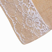 30 ft Natural Burlap Aisle Runner with Floral Lace - Light Brown and White RUNER_JUTE01_NAT_40