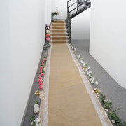 30 ft Natural Burlap Aisle Runner with Floral Lace - Light Brown and White RUNER_JUTE01_NAT_40