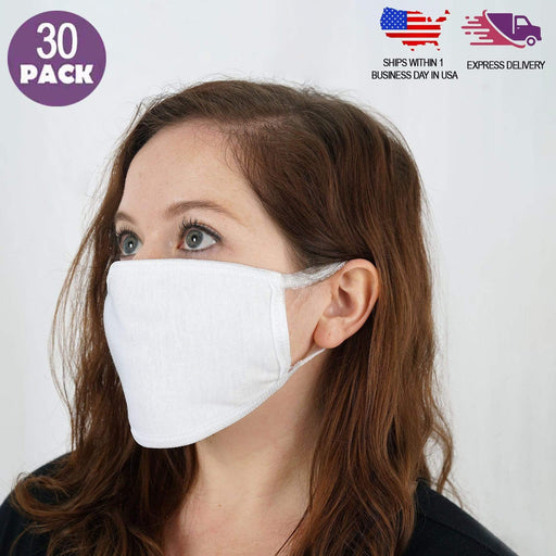 30 pcs 3-Layer Cotton Face Masks Extra Soft Washable Protective Covers - White CARE_MASK05
