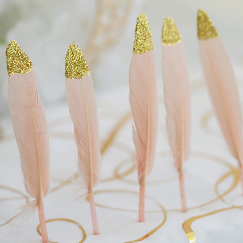 30 pcs Glittered Tip Natural Turkey Feathers