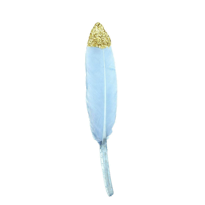 30 pcs Glittered Tip Natural Turkey Feathers OST_LEAF03G_BLUE