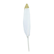 30 pcs Glittered Tip Natural Turkey Feathers OST_LEAF03G_WHT