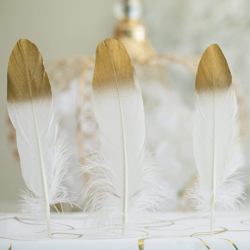 30 pcs Metallic Gold Tip Natural Goose Feathers